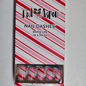 Red Aspen Nail Dashes CANDYLAND, LARA Medium Length Square Striped Red/White/Pnk